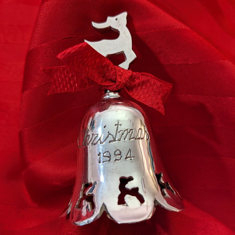 Reindeer Bell Silver Plated Engraved Vtg 1994 International Silver